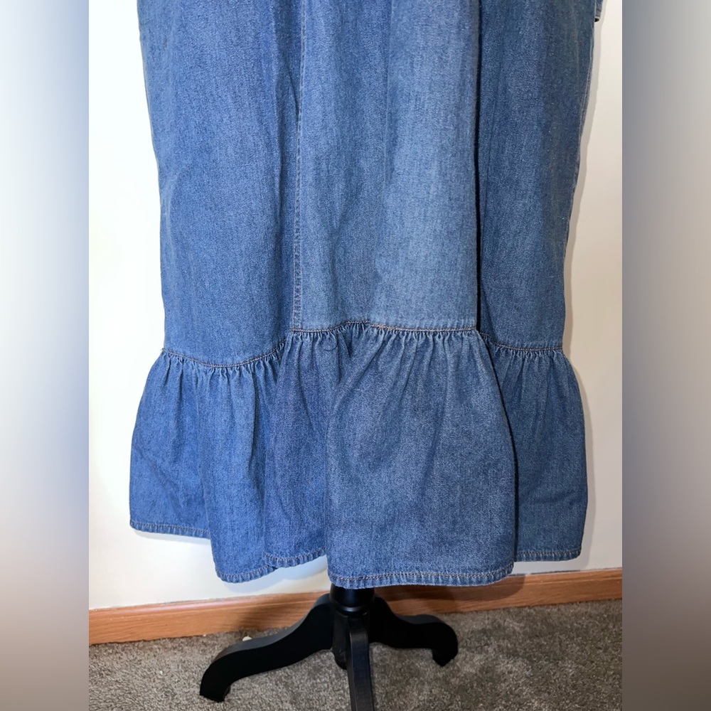 Jordache 80s Vintage Denim Prairie Dress Button Front Ruffle Hem Belted 15/16 - Picture 4 of 13